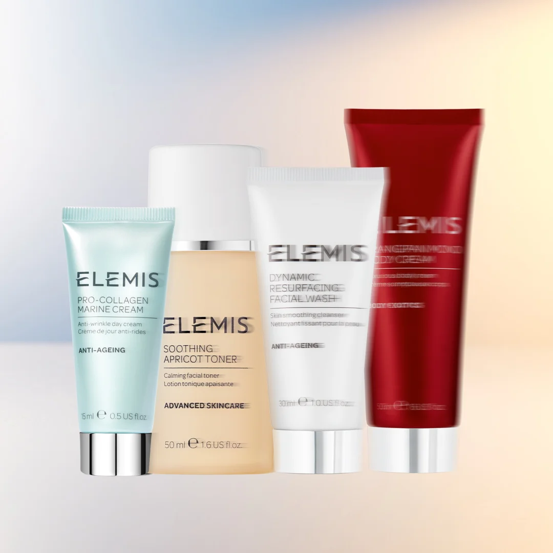 滿HK$800即送<br> 亮肌護膚套裝* <br> (價值$745) <br><br> 套裝包含: <br>骨膠原海洋面霜15ml <br> 煥膚亮肌潔面乳30ml <br>杏桃抗敏爽膚水50ml <br>大溪地雞蛋花沐浴乳50ml <br><br><br> <br>*優惠只適用於ELEMIS香港官網。<br>數量有限,送完即止,受條款及細則約束。<br>部分商品不適用。