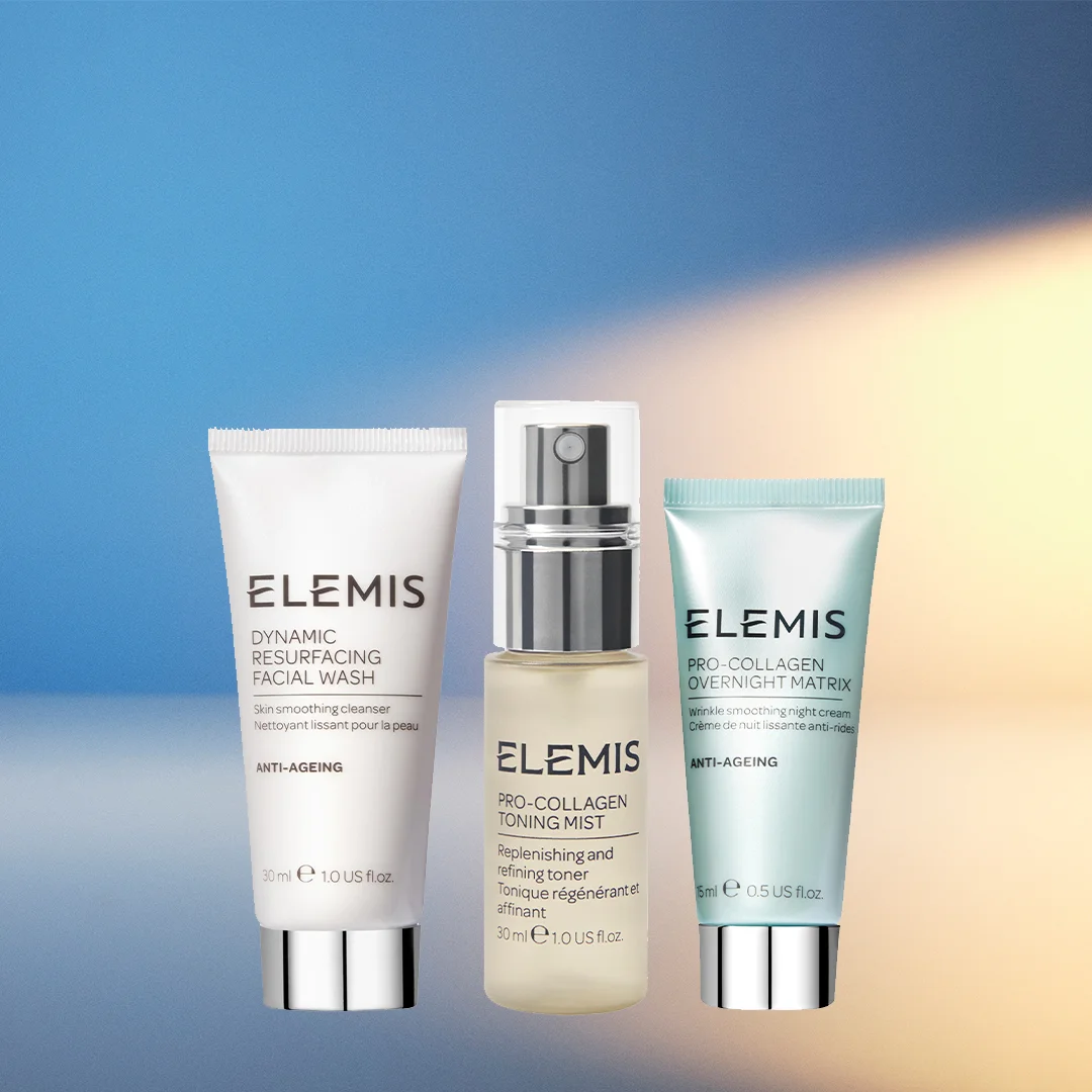 滿HK$1,200加送<br> 夜間修護套裝(價值$950)*<br> <br> 套裝包含: <br> 煥膚亮肌潔面乳30ml<br> 全新!骨膠原保濕爽膚水30ml<br> 骨膠原全效修復晚霜15ml<br> <br><br> <br> *優惠只適用於ELEMIS香港官網。<br>數量有限,送完即止,受條款及細則約束。<br>部分商品不適用。