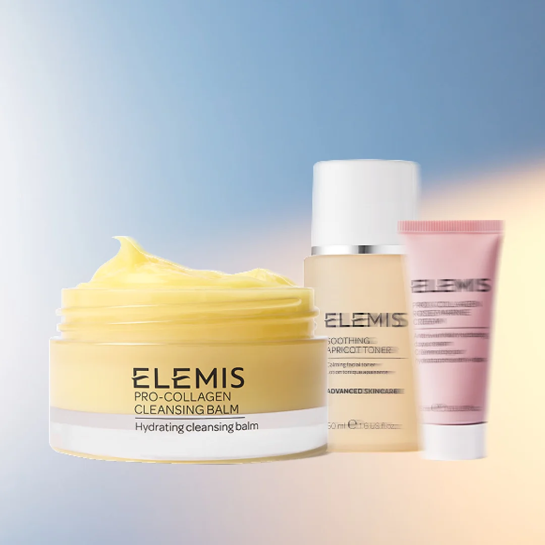 滿HK$1,200加送<br> 絲滑潔膚套裝 (價值HK$875)*<br><br><br> 套裝包含: <br> 特別版!骨膠原卸妝膏50g<br> 骨膠原玫瑰海洋面霜15ml <br> 杏桃抗敏爽膚水50ml<br> <br><br> <br> *優惠只適用於ELEMIS香港官網。<br>數量有限,送完即止,受條款及細則約束。<br>部分商品不適用。